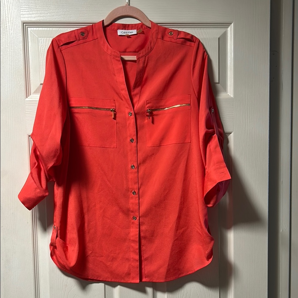 Calvin Klein Red Button-Up Blouse